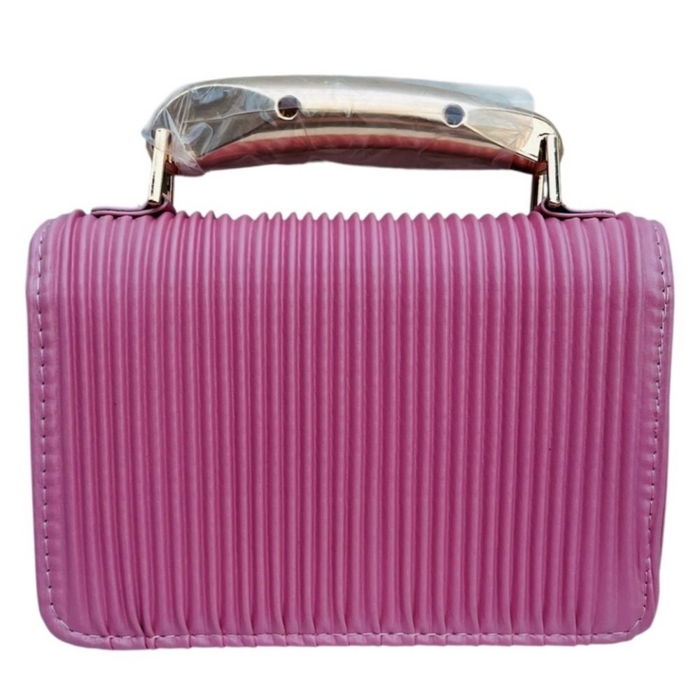 Bebe NWT Pink Ribbed Top-Handle Mini Bag with Gold Accent - Picture 5 of 6